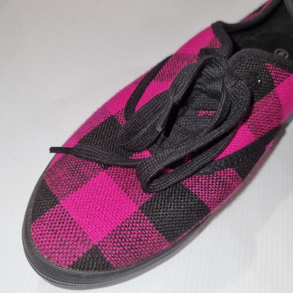 Mambo Goddess Fuschia Pink & Black Plaid Sneakers, Size 8 Retro - Picture 4 of 11